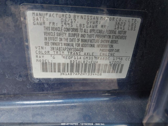 Nissan SENTRA S 2017 3N1AB7AP2HY334408 Image 9