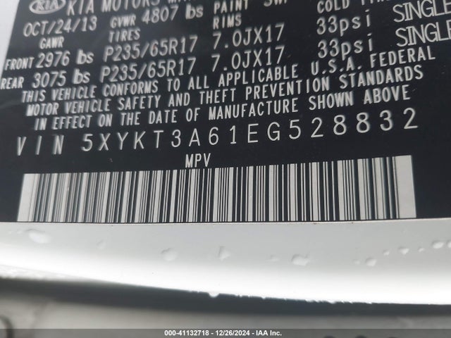 KIA SORENTO LX 2014 5XYKT3A61EG528832 Image 9