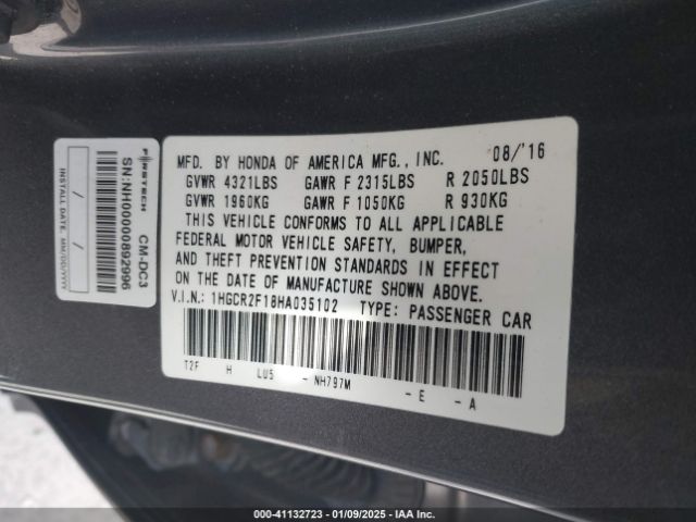1HGCR2F18HA035102 Honda Accord Sport Se