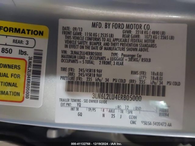 3LN6L2LU4ER805000 Lincoln MKZ HYBRID