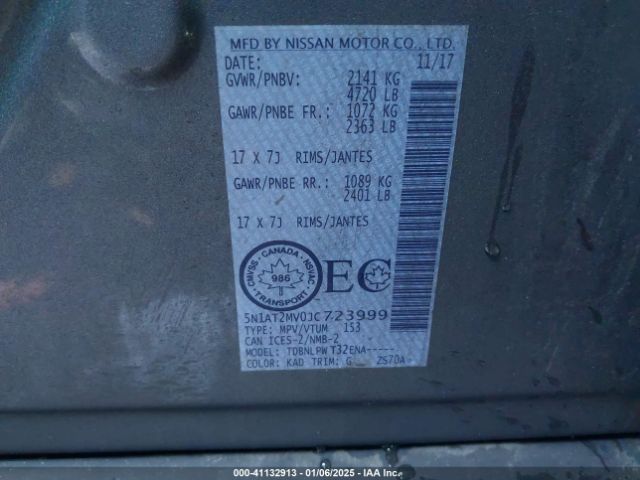 5N1AT2MV0JC723999 Nissan Rogue S/sl/sv