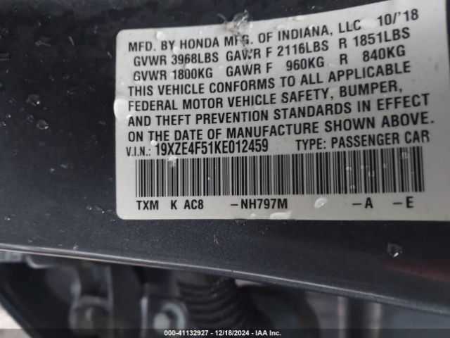 19XZE4F51KE012459 Honda INSIGHT EX
