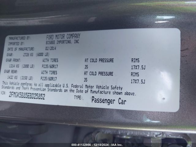 2FMGK5B85EBD25852 Ford FLEX SE
