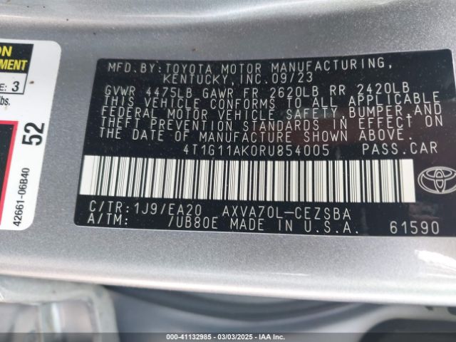 4T1G11AK0RU854005 Toyota CAMRY SE