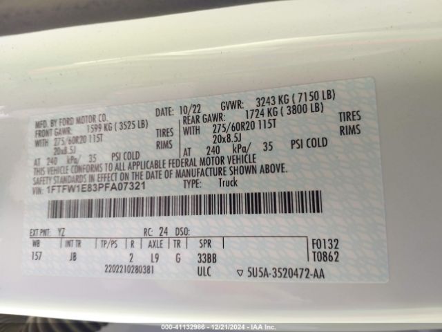 1FTFW1E83PFA07321 Ford F-150 Xl