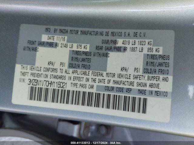 2017 MAZDA MAZDA3 3MZBN1V70HM116021 Photo 8
