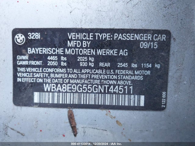 Продаж на аукціоні авто 2016 Bmw 328i, vin: WBA8E9G55GNT44511, номер лоту: 41133014