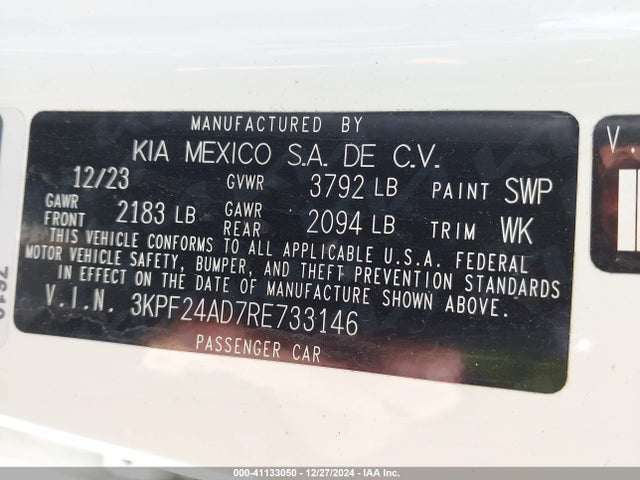 3KPF24AD7RE733146 KIA Forte Lxs
