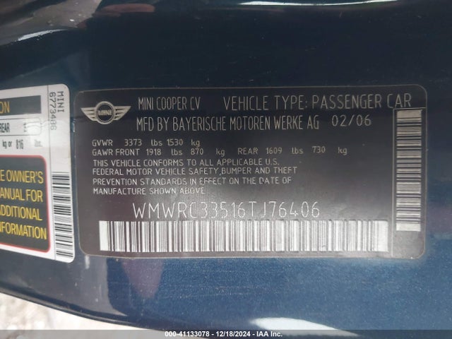 2006 MINI COOPER WMWRC33516TJ76406 Photo 8