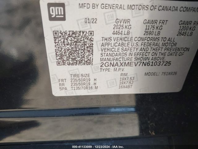2GNAXMEV7N6103725 Chevrolet Equinox Fwd Rs