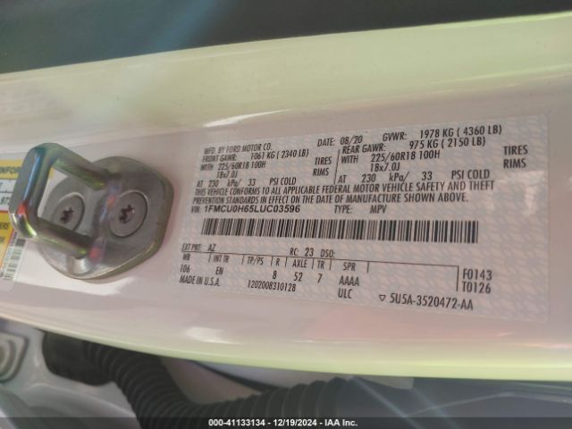 1FMCU0H65LUC03596 Ford ESCAPE SEL