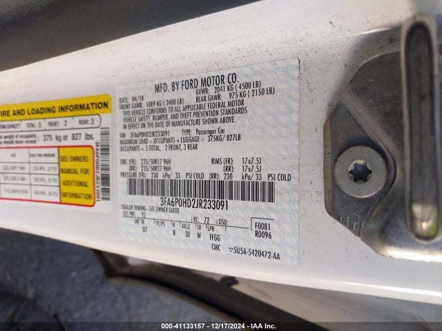 Ford FUSION SE 2018 3FA6P0HD2JR233091 Image 9