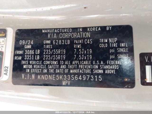 KNDNE5K33S6497315 KIA Carnival Mpv Sx Prestige
