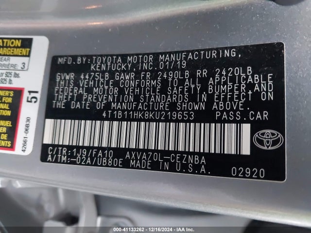 Toyota CAMRY LE 2019 4T1B11HK8KU219653 Image 9