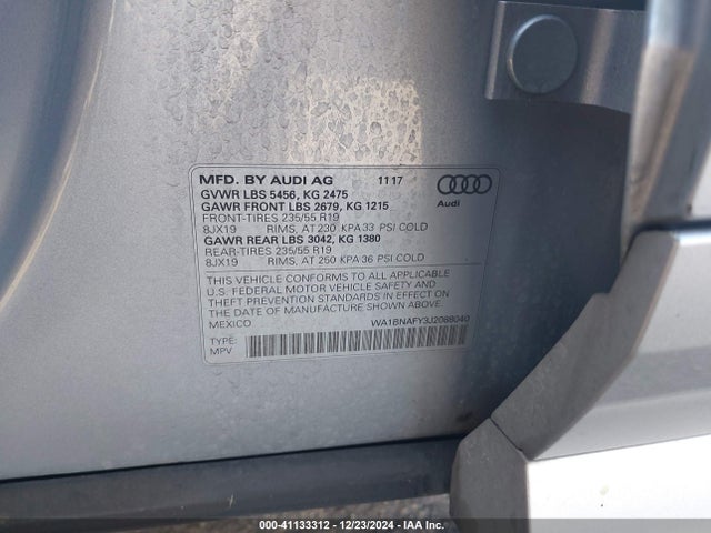 WA1BNAFY3J2088040 Audi Q5 2.0t Premium/2.0t Tech Premium