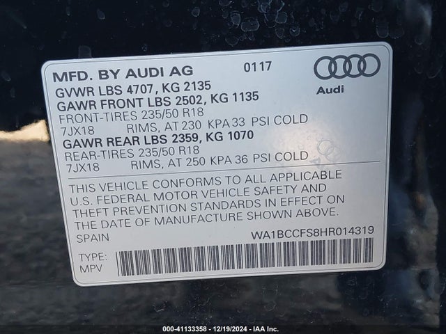 Audi Q3 2.0t Premium 2017 WA1BCCFS8HR014319 Image 9