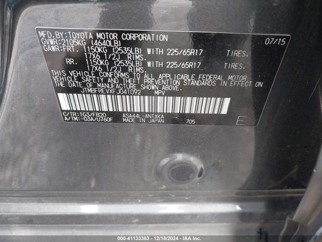 Toyota RAV4 LE 2015 JTMBFREVXFJ041092 Image 9