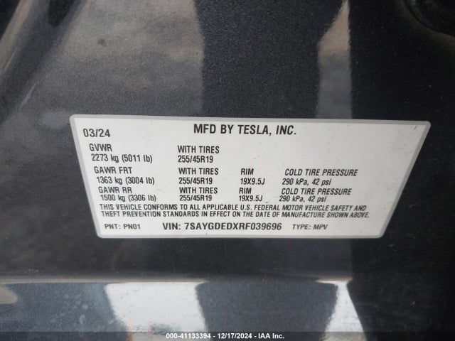 2024 TESLA MODEL Y 7SAYGDEDXRF039696 Photo 8