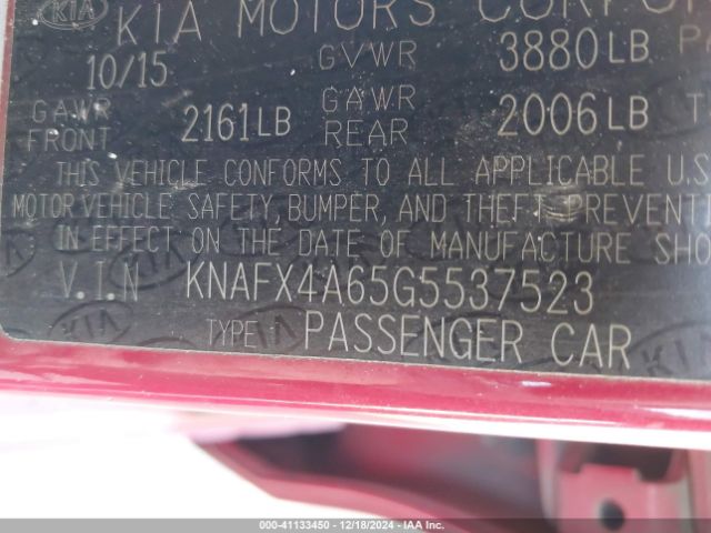 KNAFX4A65G5537523 KIA FORTE LX