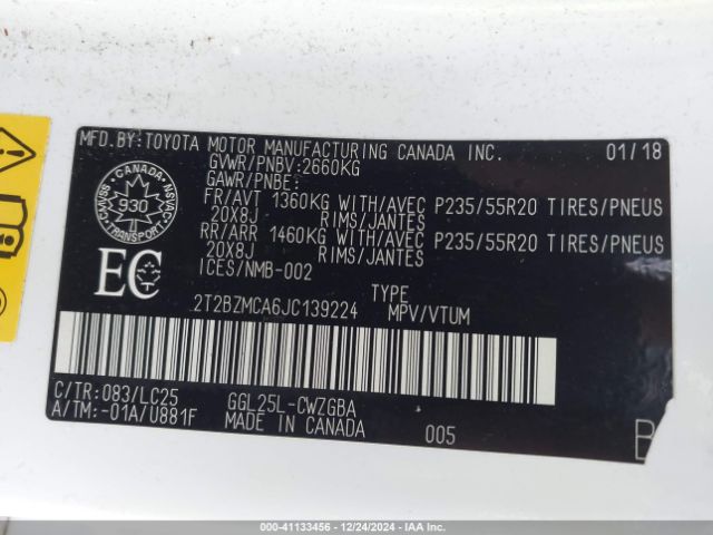2T2BZMCA6JC139224 Lexus RX 350