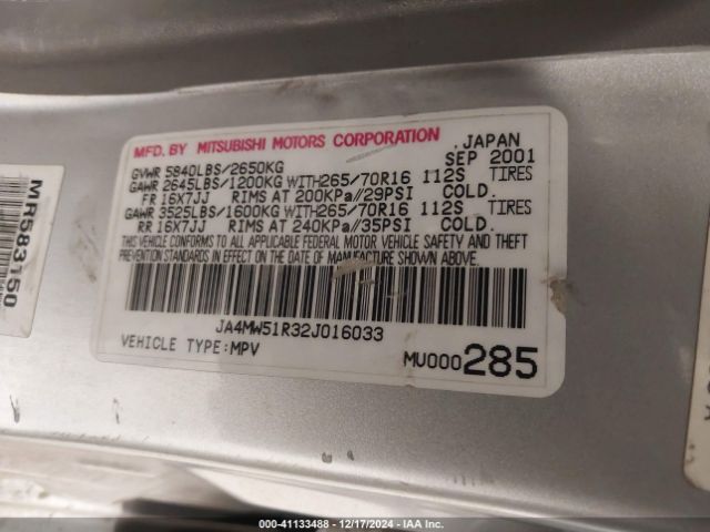 2002 MITSUBISHI MONTERO JA4MW51R32J016033 Photo 8