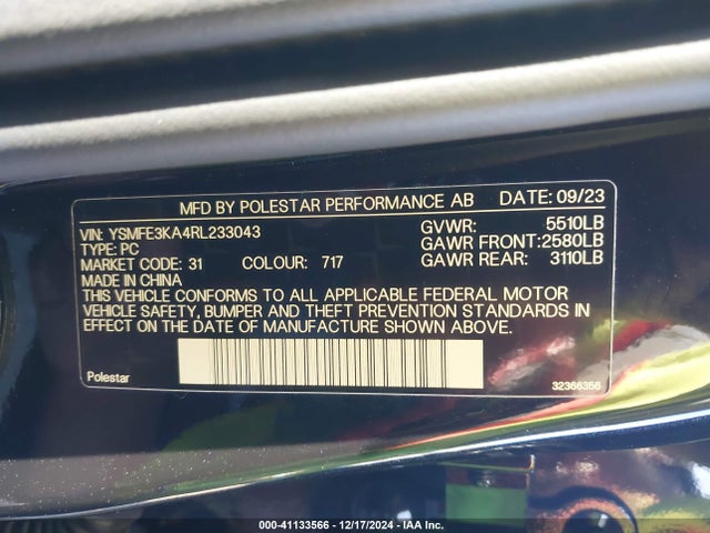 YSMFE3KA4RL233043 Polestar 2 Long Range Single Motor/long Range Single Motor Plus