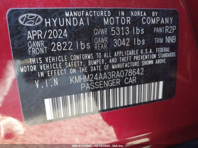 KMHM24AA3RA078642 Hyundai Ioniq 6 Se