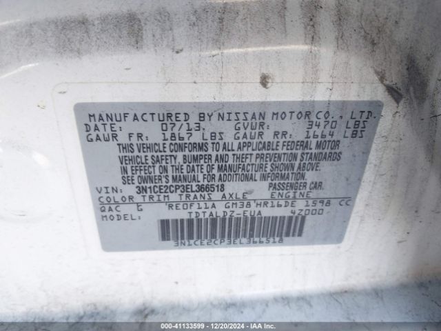 3N1CE2CP3EL366518 Nissan Versa Note Sv