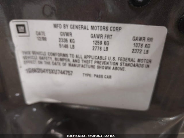 1999 CADILLAC DEVILLE 1G6KD54Y5XU744757 Photo 8