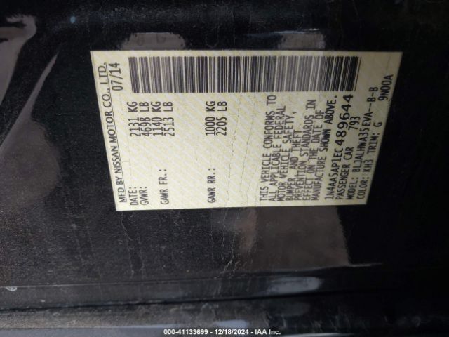 1N4AA5AP1EC489644 Nissan Maxima 3.5 S/3.5 Sv