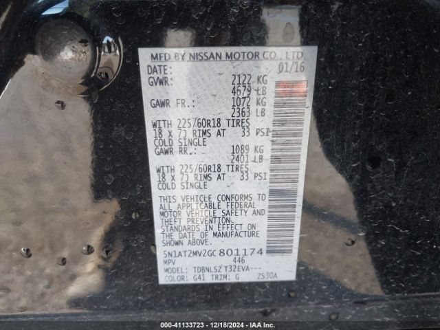 5N1AT2MV2GC801174 Nissan Rogue Sl
