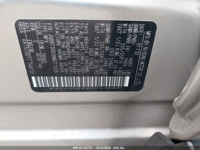 JN8BT3DD3NW271058 Nissan Rogue Platinum Intelligent Awd