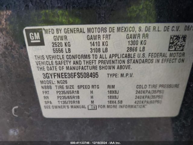 3GYFNEE36FS508495 Cadillac Srx Luxury Collection