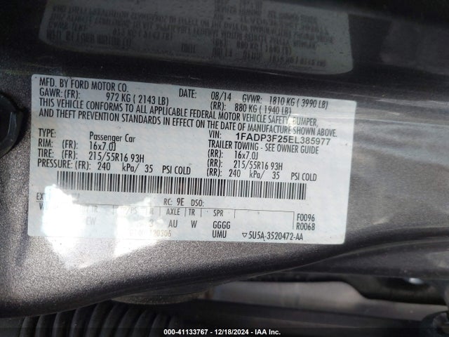 Ford FOCUS SE 2014 1FADP3F25EL385977 Image 9