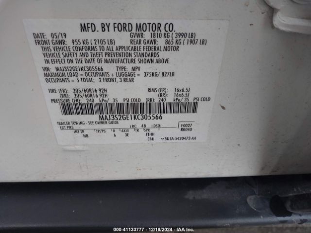 MAJ3S2GE1KC305566 Ford Ecosport Se