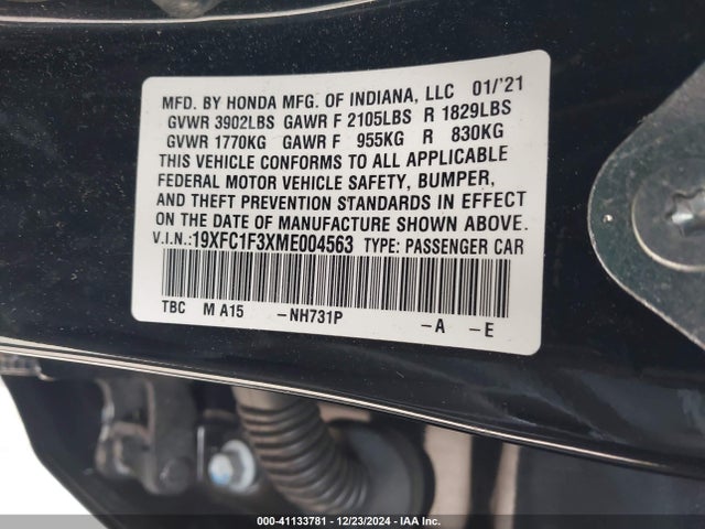 Honda CIVIC EX 2021 19XFC1F3XME004563 Image 9