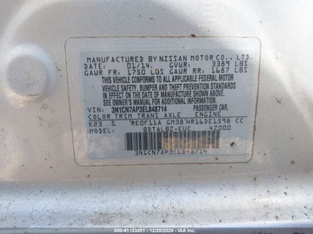 3N1CN7AP3EL848714 Nissan Versa 1.6 Sv