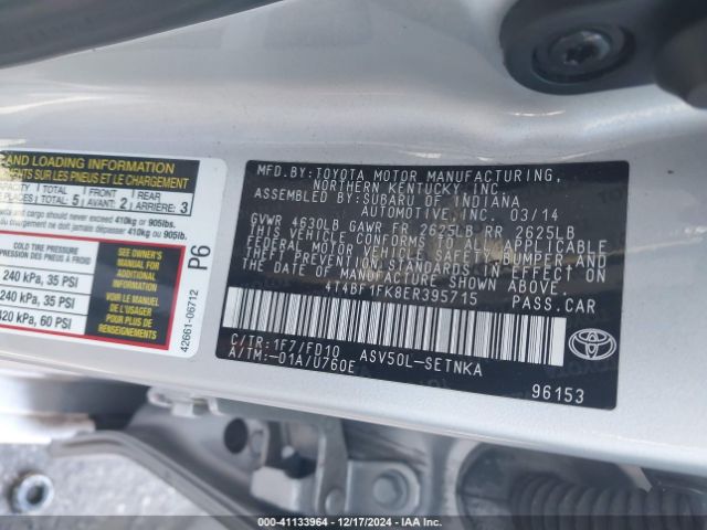 4T4BF1FK8ER395715 Toyota CAMRY LE