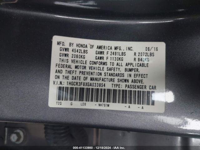 1HGCR3F8XGA033854 Honda Accord Ex-l V-6