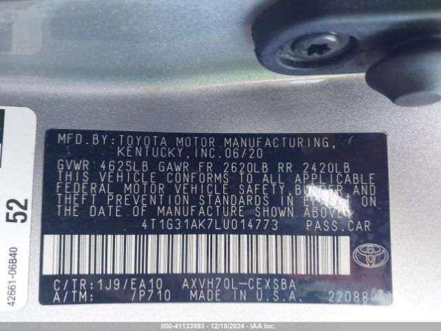 4T1G31AK7LU014773 Toyota Camry Se Hybrid