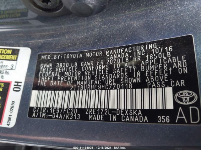 2T1BURHE9HC770118 Toyota Corolla L/le/xle/se/xse