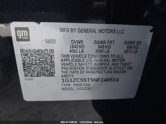 1G1ZC5ST5NF140514 Chevrolet Malibu Fwd 1fl