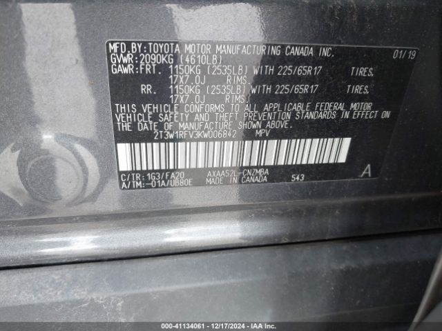 2T3W1RFV3KW006842 Toyota Rav4 Xle