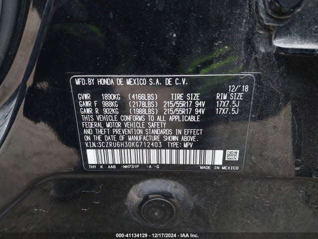 Honda HR-V LX 2019 3CZRU6H30KG712403 Image 9