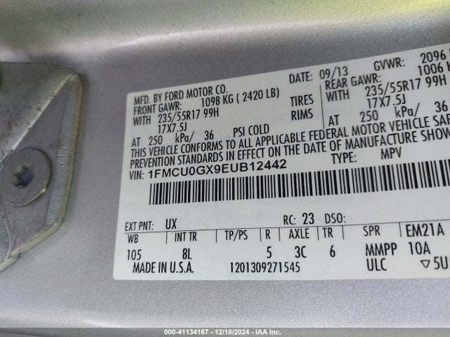 Ford ESCAPE SE 2014 1FMCU0GX9EUB12442 Image 9