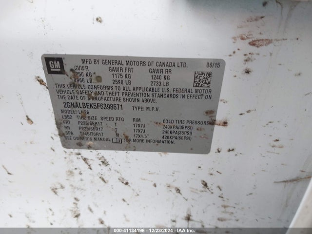 Chevrolet EQUINOX 1LT 2015 2GNALBEK5F6398671 Image 9