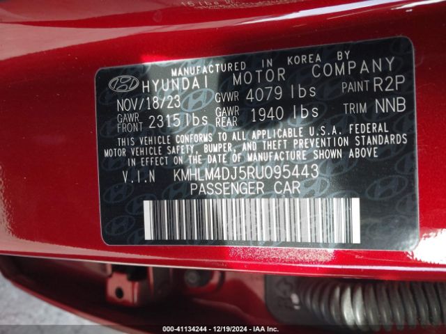 KMHLM4DJ5RU095443 Hyundai Elantra Hybrid Blue