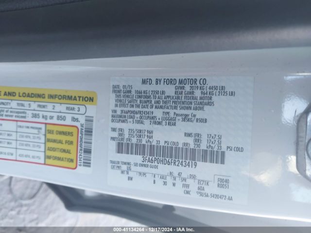 3FA6P0HD6FR243419 Ford FUSION SE