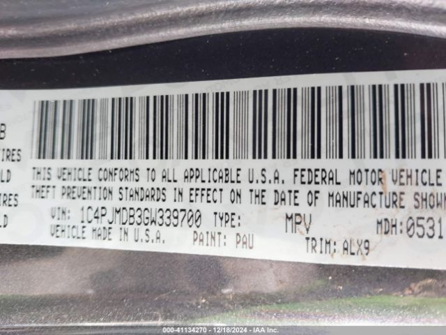 1C4PJMDB3GW339700 Jeep Cherokee Limited