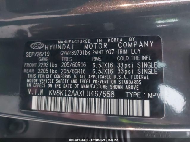 2020 HYUNDAI KONA KM8K12AAXLU467668 Photo 8